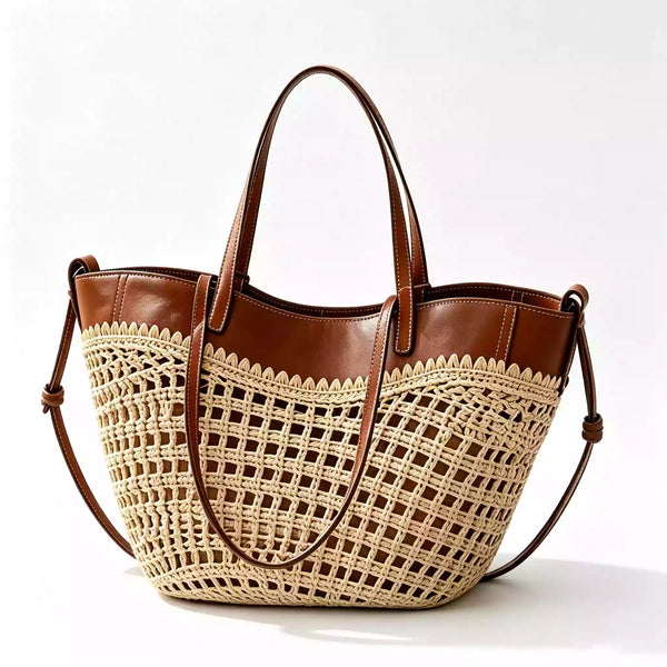 Raffia Woven Tote Bag for Women, French Style Straw Shoulder Purse