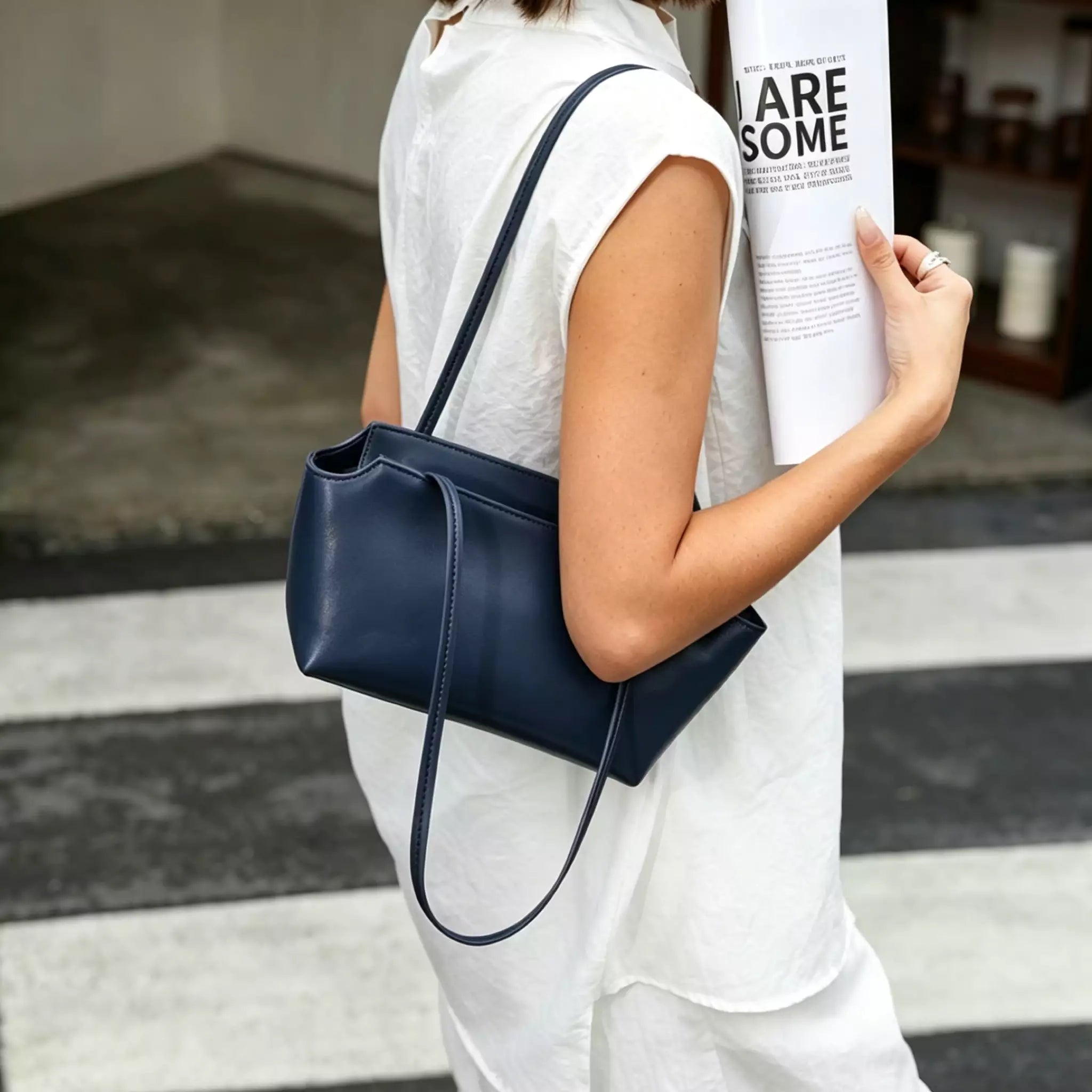 Minimalist Shoulder Bag for Women, Small Top Handle Tote Purse, Everyday Work Handbag