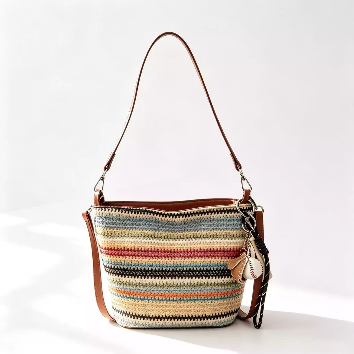 Handmade Woven Crossbody Bag, Colorful Striped Woven Bag, Summer Straw Style Handbag, Shoulder Tote, Bohemian Vacation Bag