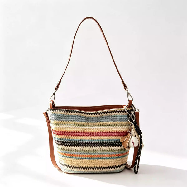 Handmade Woven Crossbody Bag, Colorful Striped Woven Bag, Summer Straw Style Handbag, Shoulder Tote, Bohemian Vacation Bag