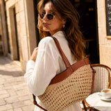 Raffia Woven Tote Bag for Women, French Style Straw Shoulder Purse