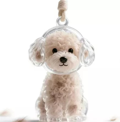 transparent pet hair keepsake capsule pendant on dog
