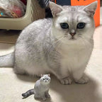real cat next to a custom 3D pet fridge magnet
