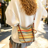 Handmade Woven Crossbody Bag, Colorful Striped Woven Bag, Summer Straw Style Handbag, Shoulder Tote, Bohemian Vacation Bag
