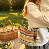 Handmade Woven Crossbody Bag, Colorful Striped Woven Bag, Summer Straw Style Handbag, Shoulder Tote, Bohemian Vacation Bag