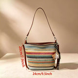 Handmade Woven Crossbody Bag, Colorful Striped Woven Bag, Summer Straw Style Handbag, Shoulder Tote, Bohemian Vacation Bag