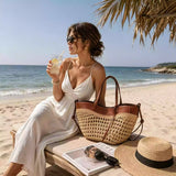 Raffia Woven Tote Bag for Women, French Style Straw Shoulder Purse
